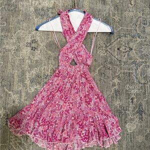 Sky to Moon Floral Pink Halter Mini Dress